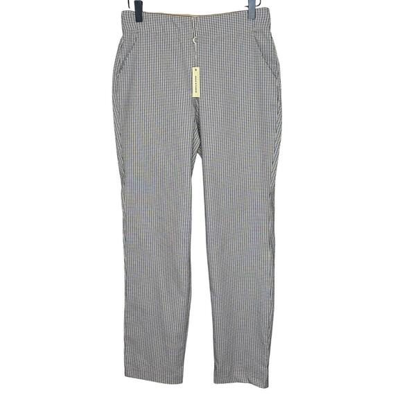 Max Studio Tan Brown Houndstooth Ponte Pull-On Pants Straight Leg Stretch S - Picture 1 of 10